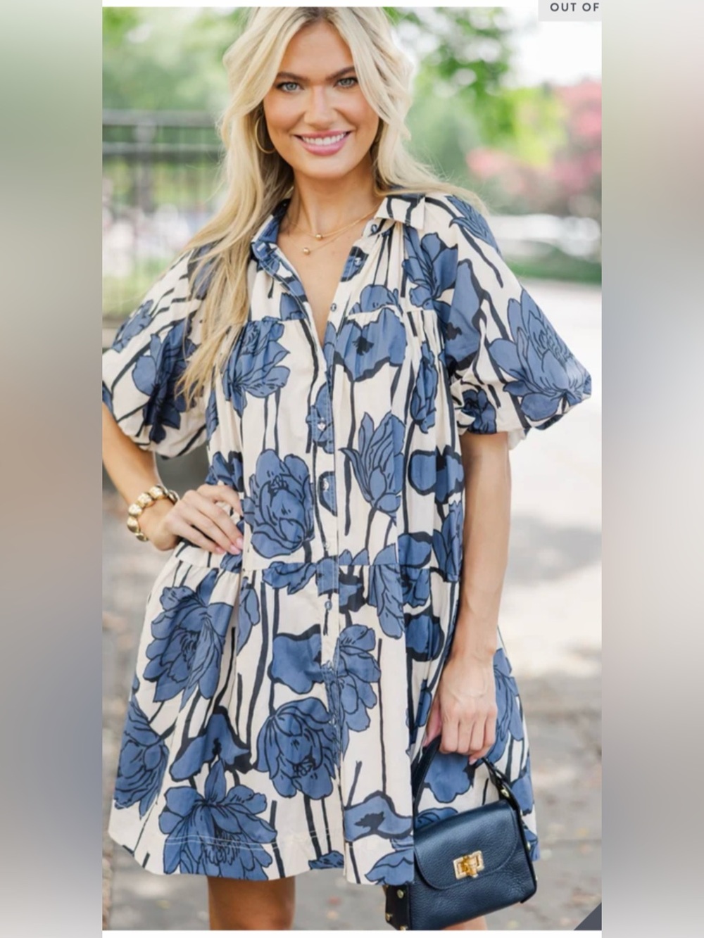 Aureum Dress “Love You Better” Blue Floral Babydoll 100% Cotton Sz M Button Up